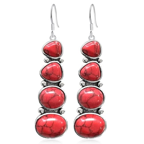 GPASTG Bohemian Handmade Vintage Silver Turquoise Stone Long Oval Geometry