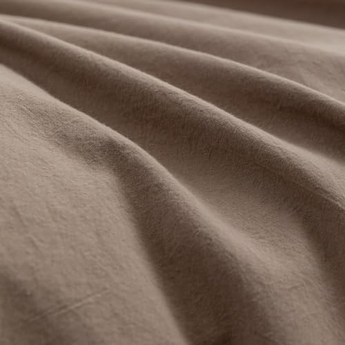 Image of BESTOUCH Cotton Solid Duvet Cover Set Pine Bark Brown Oversized Full | 100% Washed Cotton, Soft Wrinkle Texture, Hidden Zipper, 8 Ties, Breathable Lightweight Durable Comfy, 3 Pcs No Insert