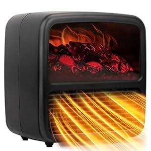 Elektrische Verwarming Keramische Kachel ventilatorkachel, 1500W BEAUTYOVO Electric Heater met 3D vlamlicht| Antidumpingbescherming| Bescherming Tegen Oververhitting-Zwart Heatfan