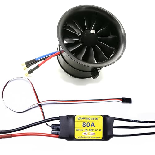 ApisQueen 70MM EDF 6S 2300KV 2240G Thrust Belt 12 Blades Electric Ducted Fan with 80A ESC for Aircraft Model Aircraft Jet Enging