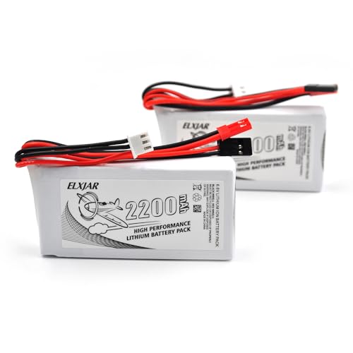 elxjar (2-Pack) 6.6V 2200mAh 2S LiFePO4 Battery with JST and Futaba Plug for RC Toy Receiver 18SZ...