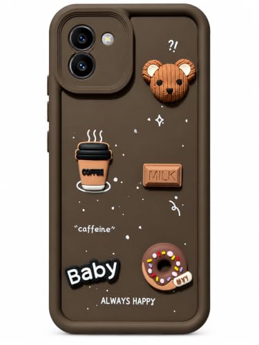 Image of Bintage Back Cover Compatible for Samsung A03 -SM-A035F | Cute Fun Ball | 3D Taddy Smiley Coffee | Milk Case | Full Body Protection - Brown