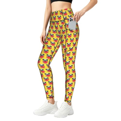 Pantalones de yoga de sandía francesa con bolsillos para fitness, running y uso informal opaco