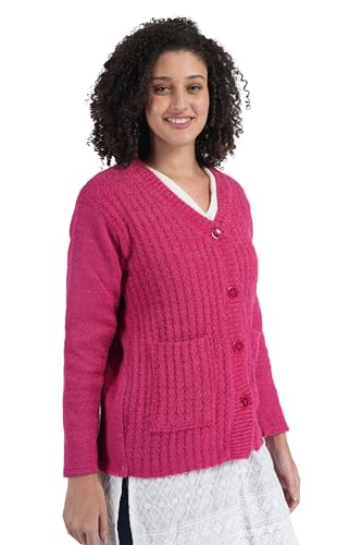 Image of MANRA Women's Woolen V-Neck Buttoned Full Sleeve Cardigan Self Design Soft Wool Fabric Winter Wear Pure Wool Sweater Fully Warm with Front Pockets Stylish Cardigan