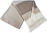 STTS International Kaschmir Decke Wolldecke Wohndecke 100prozent Merinowolle - Kaschmir - Mix 140 x 200 cm sehr weiches Plaid Kuscheldecke Faro (Braun-Beige (Streifen))