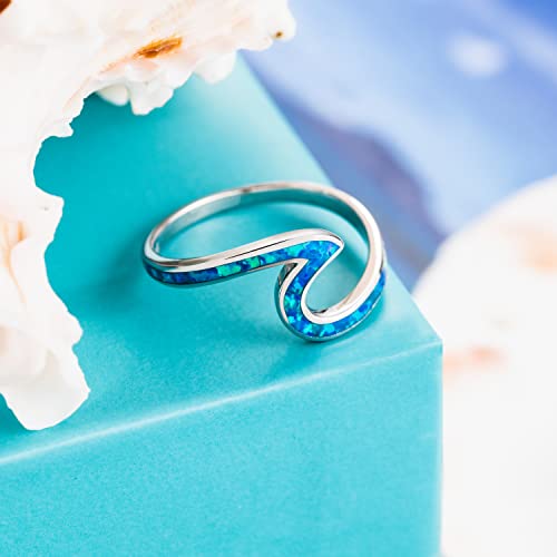Aloha Jewelry Company 925 Sterling Silver Created Opal Ocean Beach Wave Ring for Women Wedding Band Hawaii, Nickel Free and Hypoallergenic For Sensitive Skin, With Gift Box2
