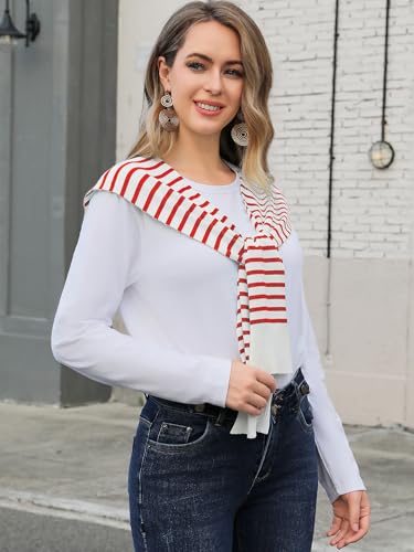 Women’s Knitted Sweater with Sleeves Wrap Scarf Lightweight Striped Shawl Cardigan Cape Wraps Over the Shoulder Sweaters4