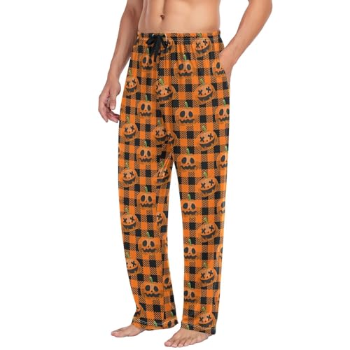 Men's Pajama Pants,Halloween Pumpkin Buffalo Plaid Lounge Lightweight Sleep Bottoms Pants with Pockets Size S-XXL4