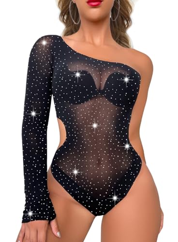NLAND Body Mujer Sexy Leotardo Bodysuit Top Cómodo y Suave Lencería de Malla Slim Fit Body Fiesta Vestir Manga Sencilla（Negro）