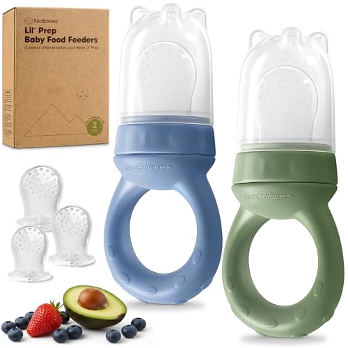 Image of KeaBabies Baby Fruit Feeder 2pk - Silicone Baby Food Feeder for Babies 6-12 Months, Breast Milk Popsicle Teether, Weaning, Pacifier, Freeze Frozen Solid Food, Infant Feeding Essential (Slate)