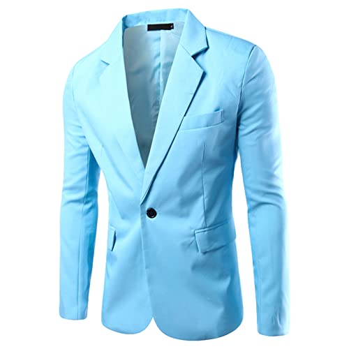 Men Casual Slim Fit Suit Blazer One Button Lightweight Sports Coat Solid Notched Lapel Daily Business Suit Jacket