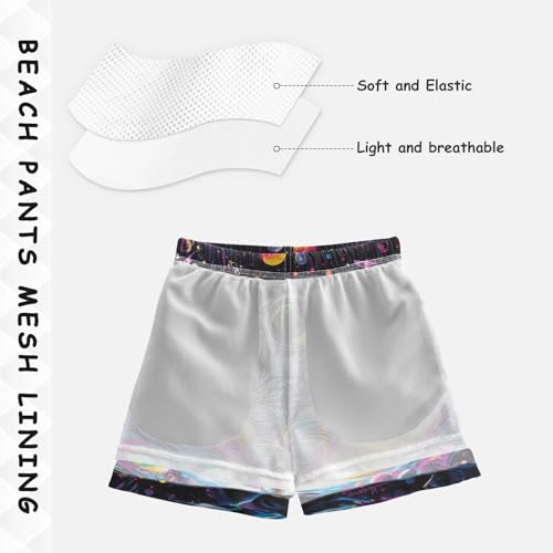 DOMIKING Astronaut Planet Black Boys' Pull On Swim Trunks Quick Dry Boardshorts with Mesh Lining for Kids Boys M4