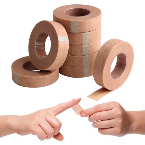 8 Rolls Micropore Surgical Tape,1.25cm x 9.14m First Aid Medical Tape, Earring Cover Up Adhesive Nose Tape Rhinoplasty Gauze Breathable Bandages Earring Microporous Tape for Eyelash Extension