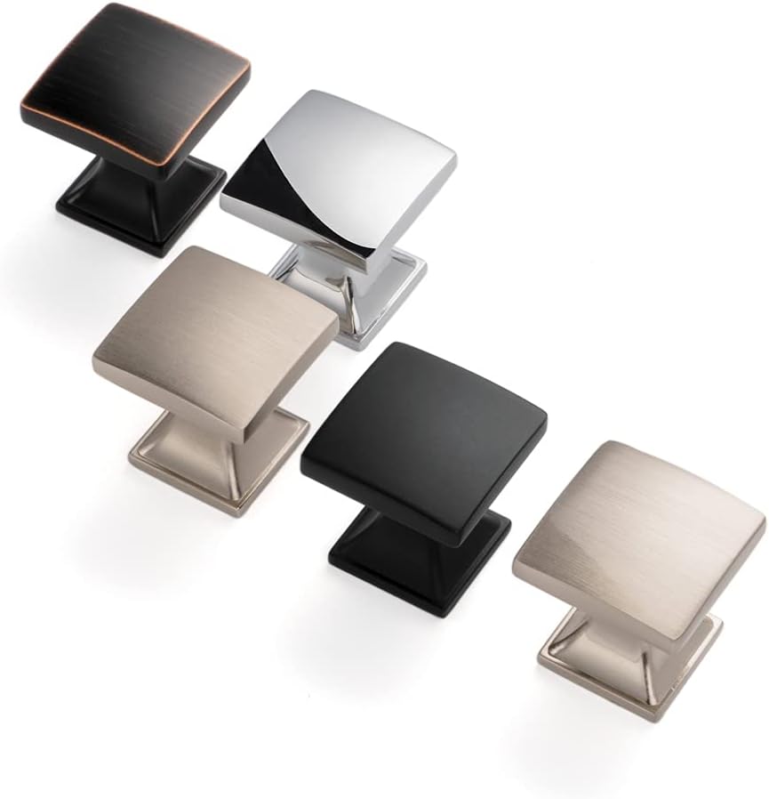 KOOFIZO Curved Square Top Cabinet Knobs - Polished Chrome Pull Handles (25mm /1 Inch), 10-Pack for Kitchen Cupboard Door, Bedroom Dresser Drawer, Bathroom Wardrobe Hardware