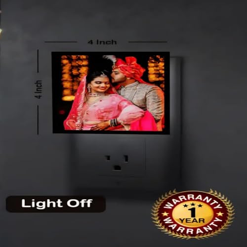 Image of EVOTECH Customized Night Lamp, Photo Lamp | Custom LED Photo Lamp, 4 x 4 Inch | Plug-in AC Power | Personalized Gift for Rakhi, Birthday, Anniversary, Couple, Home Decor, Dim Light (Light Yellow)