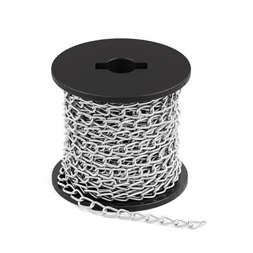 50ft Hanging Chain,Galvanized Steel Small Jack Chain,1.3MM Metal Silver Chain for Hanging Plants Bird Feeders, Lamps,Suspension Equipment and DIY Projects