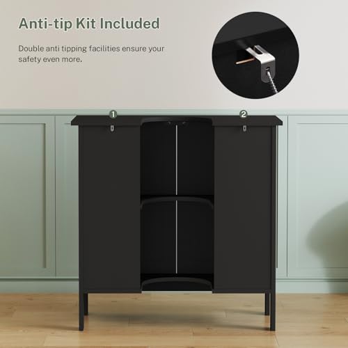 Image of TEENFON Pedestal Sink Storage Cabinet, Under Sink Cabinet with 2 Doors & Shelf, Under Bathroom Sink Cabinet, Pedestal Sink Storage for Bathroom, Black