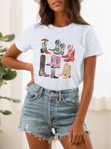 Cowboy Shirts for Women Western Cowgirl Country Graphic Tees Rodeo Boot Vintage T Shirts Music Cute Concert Outfit3