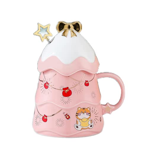 Tasse de Noël de 500 ml tasse de thé céramique tasse de lait tasse de café domestique tasse de café avec couvercle cuillère tasse de café tasse de bureau pour filles tasse cadeau (Rose)) Cover