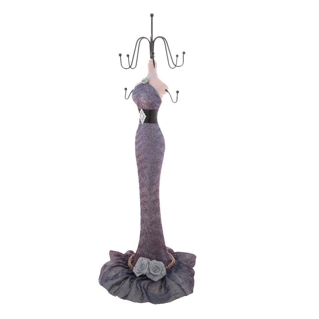 sharprepublic Mannequin Purple Dress Lady Figure Jewelry Display Stand Necklace Ring Holder - Purple Model 1/ 37cm