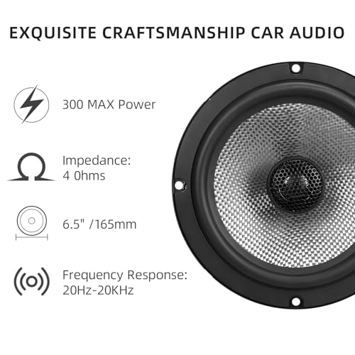 Image of Upgrade 6.5 Inch Car Speakers-Coaxial 2-Way Carbon Fiber Cone, 300W Peak Power, 4 Ohm, High Fidelity Audio, Premium Stereo Sound (2 Speakers)