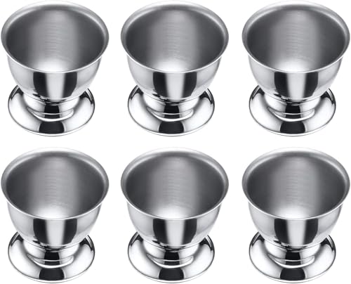 Mujiluxe Lot de 6 coquetiers Ronds en Acier Inoxydable avec Pied, empilables, argentés