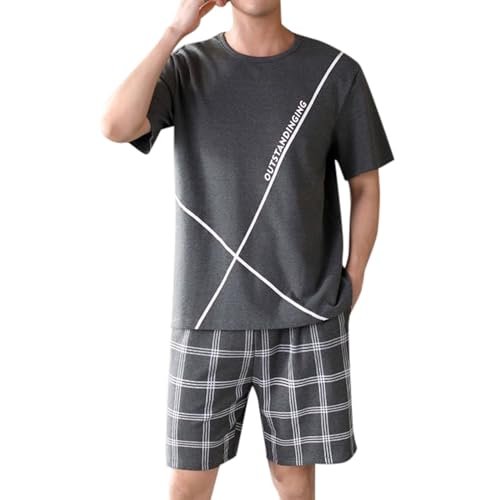 Generisch Pijama corto para hombre, conjunto de pijama modal suave de dos piezas con bolsillos, cuello redondo, camiseta de manga corta y pantalones cortos, traje de casa, cómodo y suave, ropa de