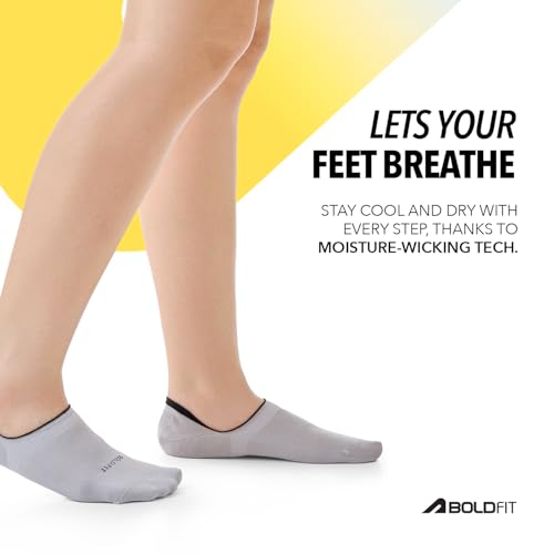 Image of Boldfit No Show Loafer & Ankle Socks for Men & Women Dry Fit Stretchable, Anti Odour & Moisture Absorbent Anti Slip Grip Sports & Gym Socks for Running, Walking & Everyday Wear, Multicolor, Pack of 3