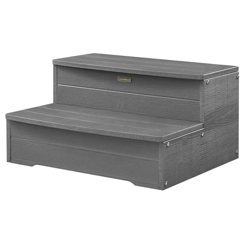 KaimuBench 25'' Hot Tub Steps, HDPS Hot Tub Stairs, Waterproof Non Slip Outdoor Spa Steps, Multi-Use Porch Step, Wood Looking & Heavy Duty, Gray, Weight Capacity 600LBS