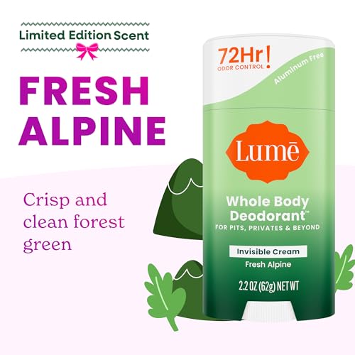 Image of Lume Whole Body Deodorant - Invisible Cream Stick - 72 Hour Odor Control - Aluminum Free, Baking Soda Free, Skin Safe - 2.2 Ounce (Pack of 2) (Fresh Alpine)