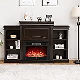 Tangkula 70' Mantel Fireplace TV Stand, 750W/1500W Electric Fireplace Heater Insert Cabinet w/...