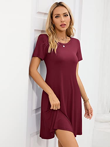 Image of KORSIS Summer Women's Dress Casual T-Shirt Short Sleeve Dresses Swing Flowy Beach Vacation Work Sundress with Pockets