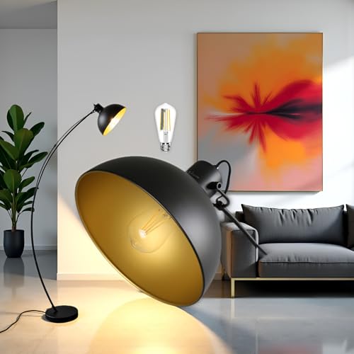 Osasy LED Lampadaire Arc Design, Style Vintage lampadaire LED, Réglable, Luminaire Décoratif pour Salon et Chambre, Noir et Doré