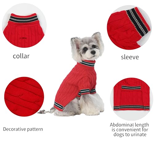 Image of Small /Medium Dog Sweater, Warm Dog Winter Coat w /Sleeves, Comfortable High Neck & Leash Hole, Premium Dog Clothes for Schnauzer-Best for Holidays, Daily Walks M Bright Red