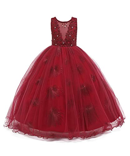 Vintage Girls Dress Princhar Dress Girls Prom Dress for Little Girls Praise Full Length Dress Girls Tea Party Dress Size 4 5 (Burgundy 120)