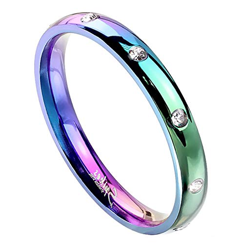 Fantasy Forge Jewelry Rainbow Eternity Anniversary Ring Womens Stainless Steel Cubic Zirconia Wedding Band Size 5-103
