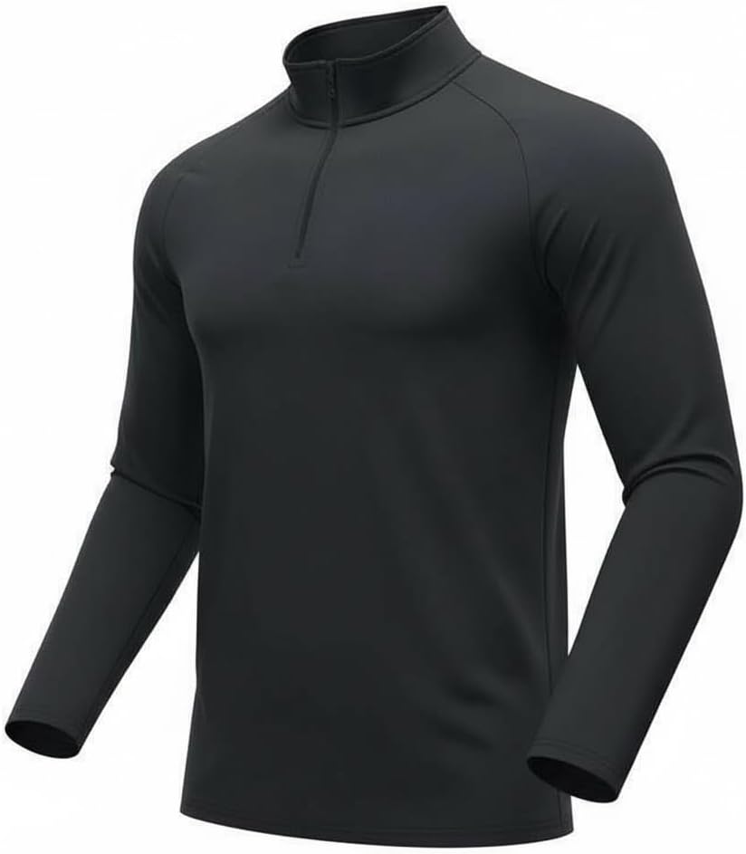 Men's Quarter Zip Pullover, Long Sleeve Athletic Performance Shirt, Mock Neck,Solid Basic t-Shirt