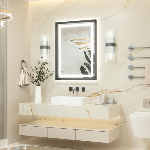 Keonjinn Black Bathroom Mirror with Led Lights 60x80cm, Antifog Vanity Mirror Black Frame Back and Front Lit 3 Colour Dimmable Illuminated Wall Mounted Rectangle Digital Mirrors - Cosy Home Interiors Keonjinn Black Bathroom Mirror with Led Lights 60x80cm, Antifog Vanity Mirror Black Frame Back and Front Lit 3 Colour Dimmable Illuminated Wall Mounted Rectangle Digital Mirrors - Image 9