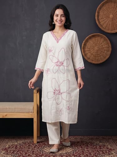 Image of INDO ERA Womens Silk Blend Printed Straight Kurta Pant Set (IESTR5624)