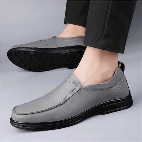 Men Classic Leather Oxford Dress Shoes Slip On Plain Toe Business Formal Tuxedo Casual Comfortable(Grey,7)2