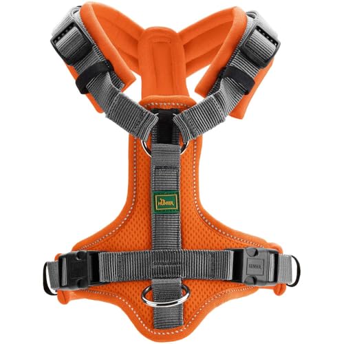 Hunter Hundegeschirr Maldon UP, Farbe: orange/grau, weich gepolstert & komfortabel, stark reflektierend durch 3M Scotchlite, 4-Fach verstellbar, mit gepolstertem Griff (ab S-M), Größe: M