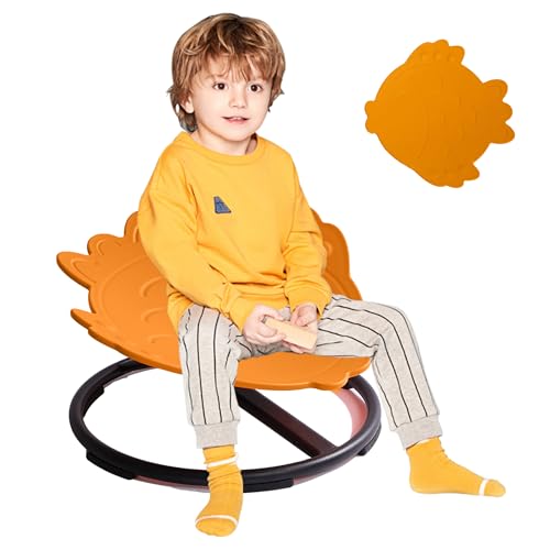 romrex Kids Sensory Swivel Chair - Fish Spinning Chair Seat for Balance, Coordination - Sensory Therapy Stool for Kids with Autism & ADHD - Active Indoor Play Set for Home & Classroom (Orange)