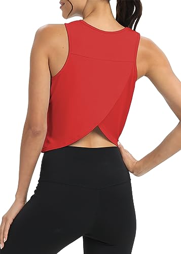 Image of Mippo Workout Tops for Women Cropped Open Back Sleeveless Tank Tops Athletic Gym Yoga Shirts Loose Fit