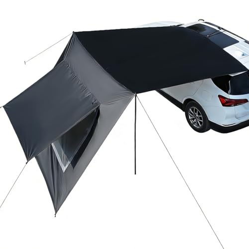 Auvent de camping imperméable et protection solaire pour van - 2,9 x 4,8 m - Avec poteau - Noir