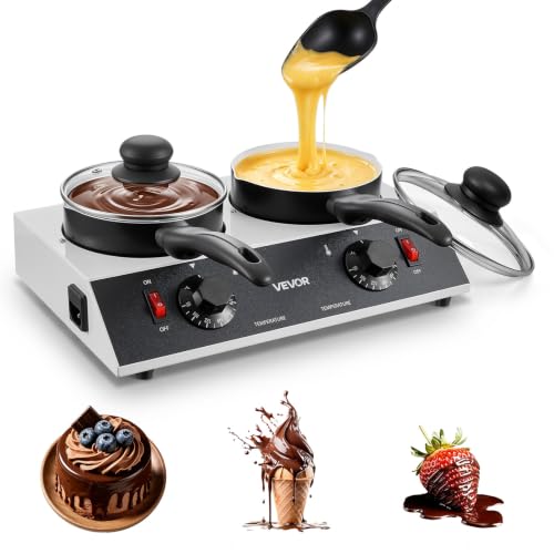 Image of VEVOR Chocolate Melting Pot - 2 x 1 QT Pots, 86℉ - 185℉ Choc Warm Machine | 80W Even Cheese Melter, 2 Knobs Temp Control, 2 Ceramic Coated Pots, Electric Warmer for Mulled Milk Candy, Commercial & Home