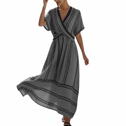 Robe d'été fluide col en V coupe trapèze à motifs pour femme
