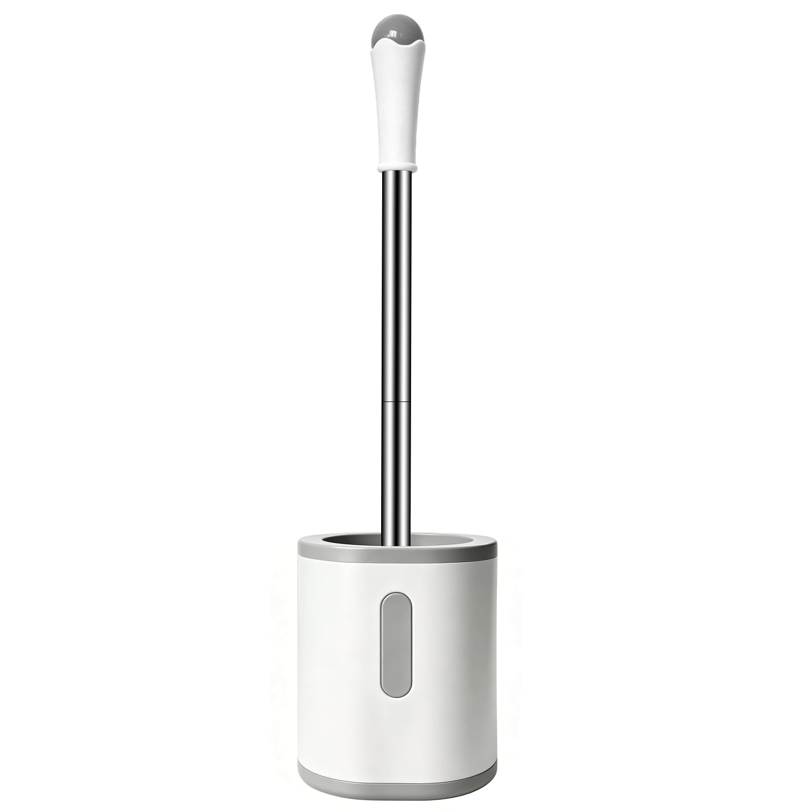 AONEZ Compact Toilet Brush & Holder, Stainless Steel Handle, Space Saving, Deep Cleaning, Drip-Proof, Easy to Assemble, Nylon Bristles, White & Grey