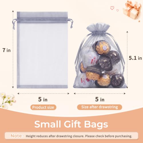 Image of Crweety 50PCS Organza Bags 5x7 Grey Small Gift Bags Mesh Drawstring | Party Favor Goodie Bag Bulk, Jewelry Sachet Candy Treat Soap Makeup Pouches, Wrap for Wedding Baby Shower Birthday Halloween