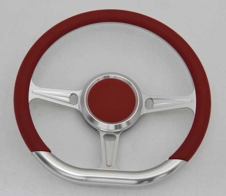 Flashpower 14" Satin Billet Steering Wheel with Half Wrap and Horn Button (Red)