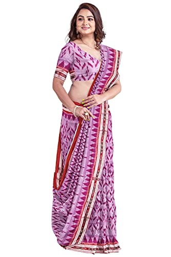 Image of Odisha Sambalpuri Handloom Ikat Women's Cotton Saree, Odisha Handloom Handmade Pure Cotton Khandua Saree, Ikkat Orissa Traditional Handloom Saree Without Blouse